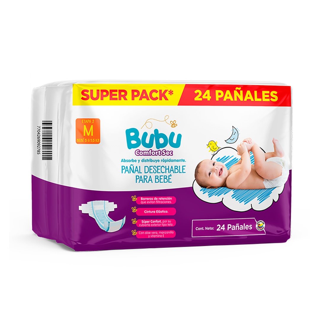 PAÑAL BUBU COMFORT SEC TALLA M X 24 UN
