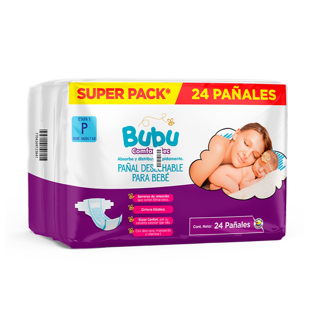 PAÑAL BUBU COMFORT SEC TALLA P X 24 UN