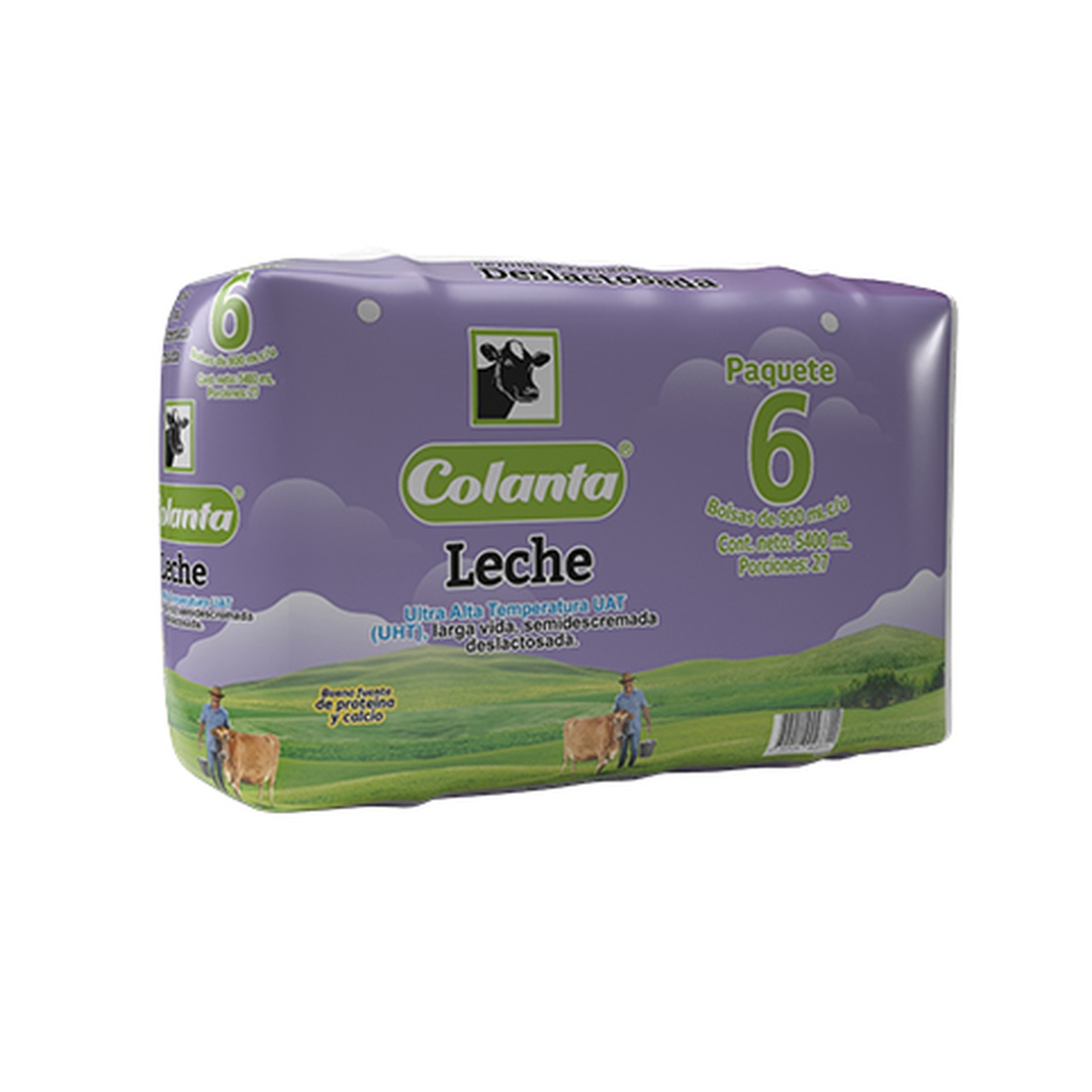 LECHE DESLACTOSADA  COLANTA BOLSA  X 900 ML. X6 UN.