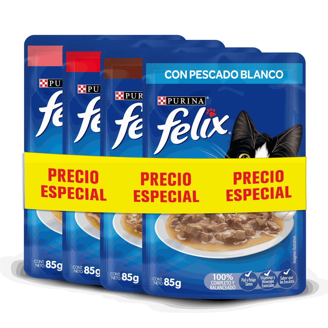 ALIMENTOS PARA PERROS COMIDA HUMEDA FELIX  SURTIDO DE 85 G. X4 UN.